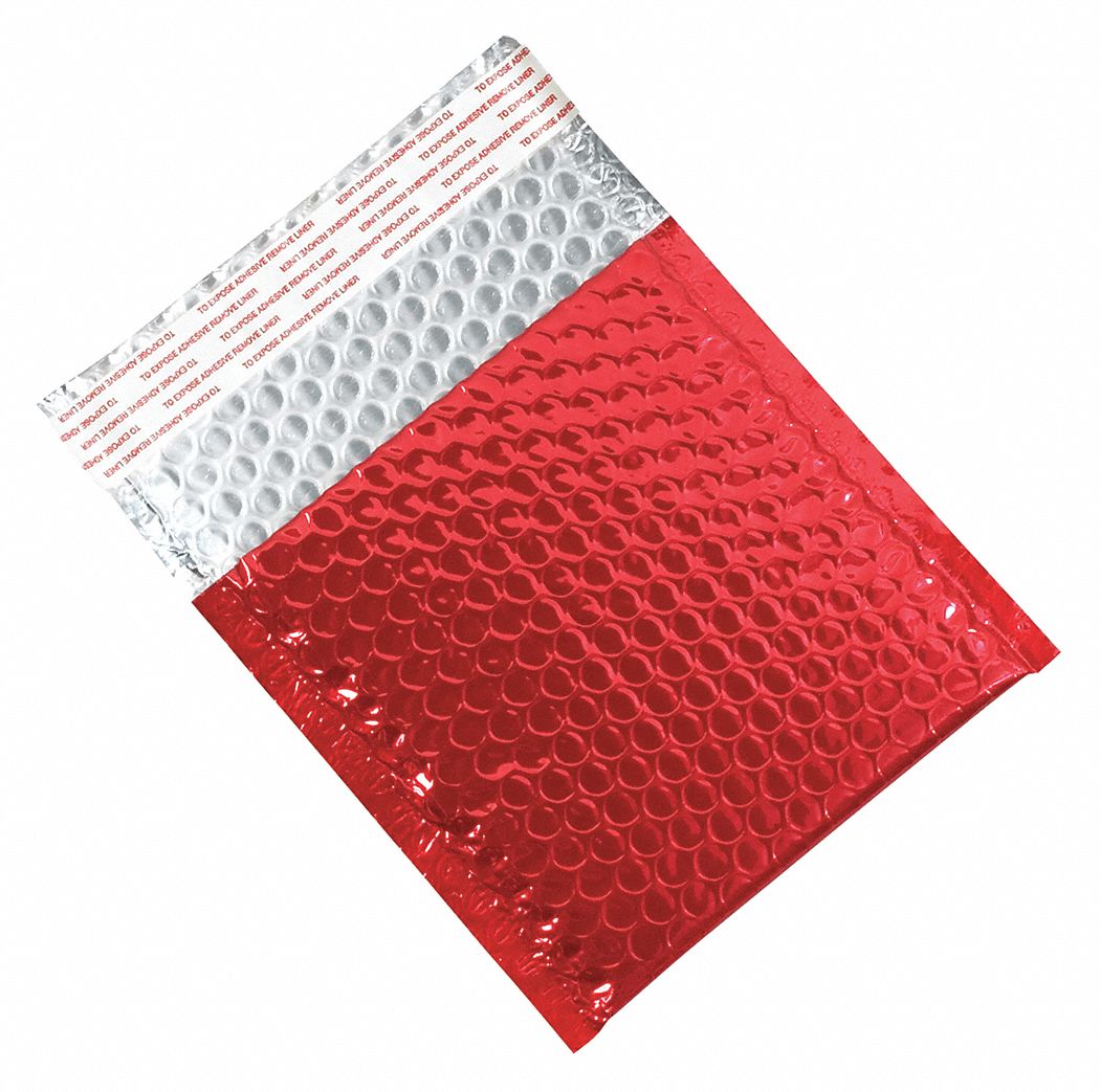 Glamour Bubble Mailers, 7x6 3/4", Red, PK72: 7 in Usable Wd, 6 3/4 in Usable Lg, 7 in Outside Wd, 72 PK