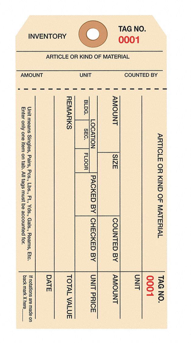 PARTNERS BRAND, Inventory Tags,Stub,6 1/4x3 1/8