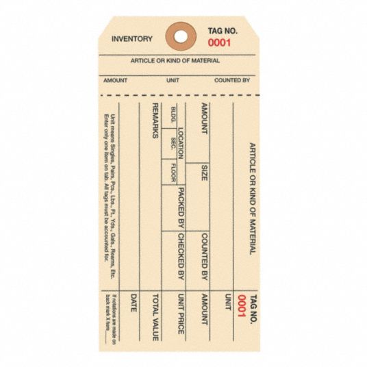 PARTNERS BRAND, Inventory Tags,Stub,6 1/4x3 1/8