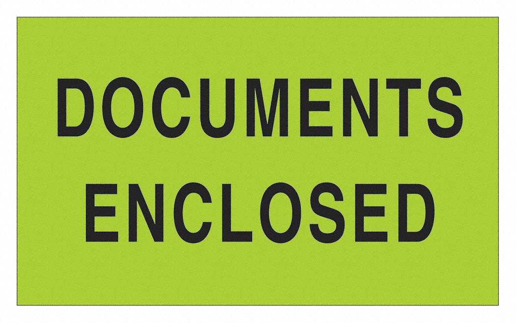 Documents Enclosed Label: Documents Enclosed, 3 in x 5 in, Green