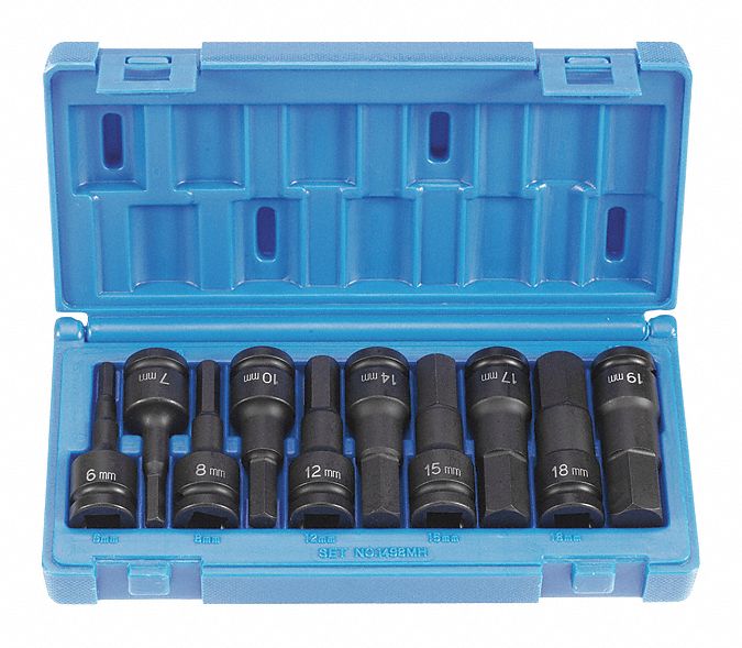 Hex Driver Set, 1/2"D, Metric, 10pcs.