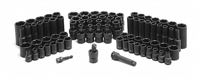 Impact Socket Set, 3/8 D, Complete, 81pcs.