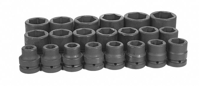 Socket Set, 1"D, Fraction, 21pcs.