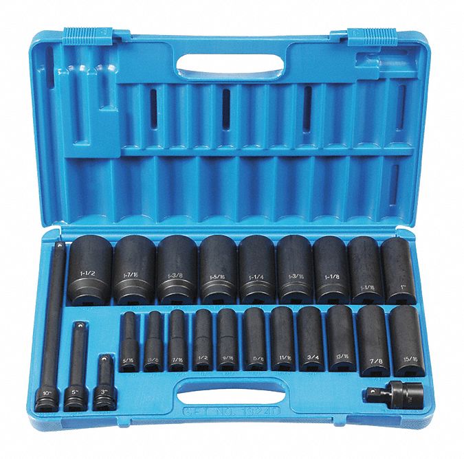 Socket Set, 1/2"D, D, 24pcs.