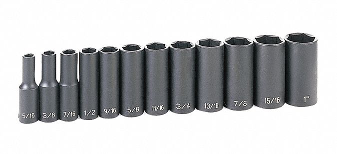 Socket Set, 3/8"D, D, 12 pcs.
