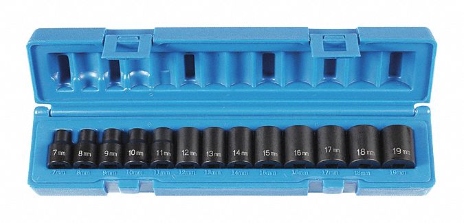 Socket Set, 3/8"D, Standard, 13 pcs.
