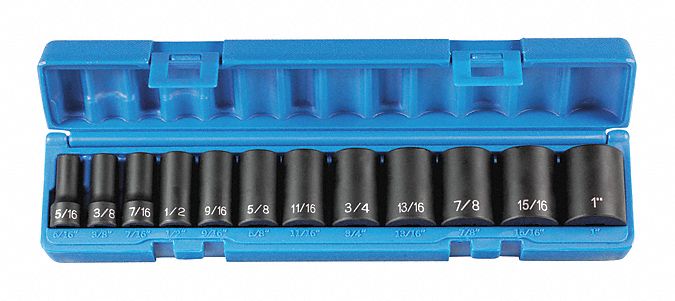 Socket Set, 3/8"D, Semi D, 12pcs.