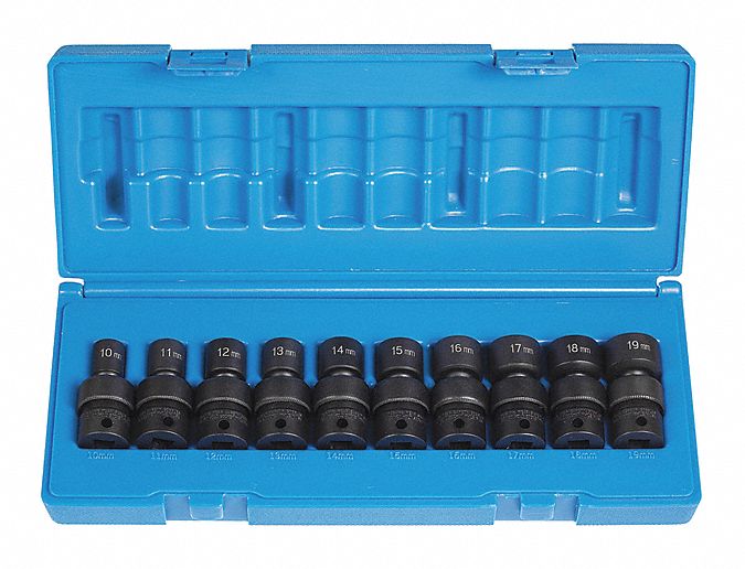 Universal Socket Set,3/8"D,12pt.,Met Grainger