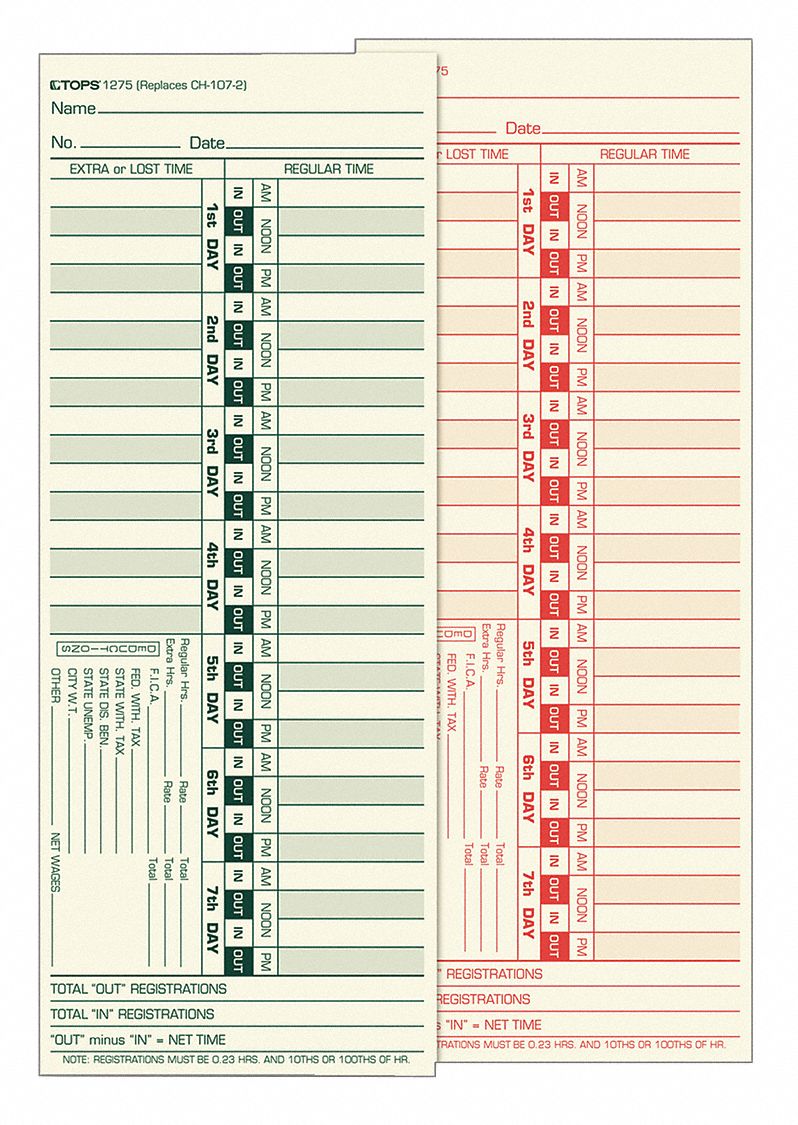 Time Card for Lathem,BiWeekly,PK500 Grainger
