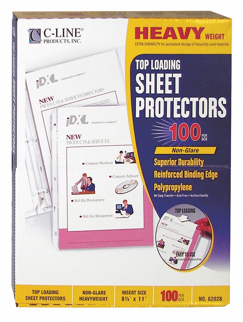 C-LINE, 0 Tabs, 8 1/2 in Overall Wd, Sheet Protector - 51VE61|62028 ...