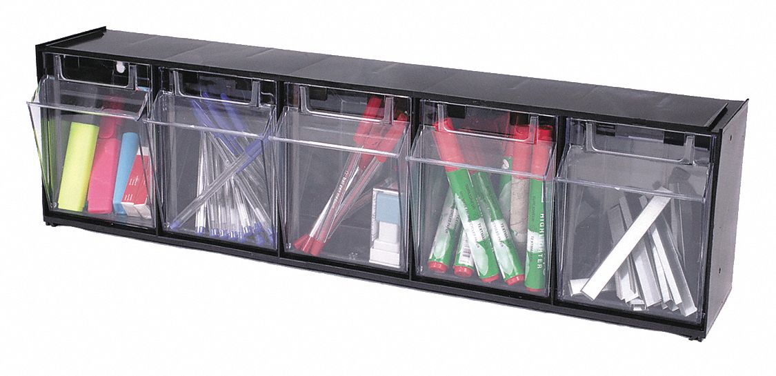 Tilt Bin for Storage, 5 Bins, Black