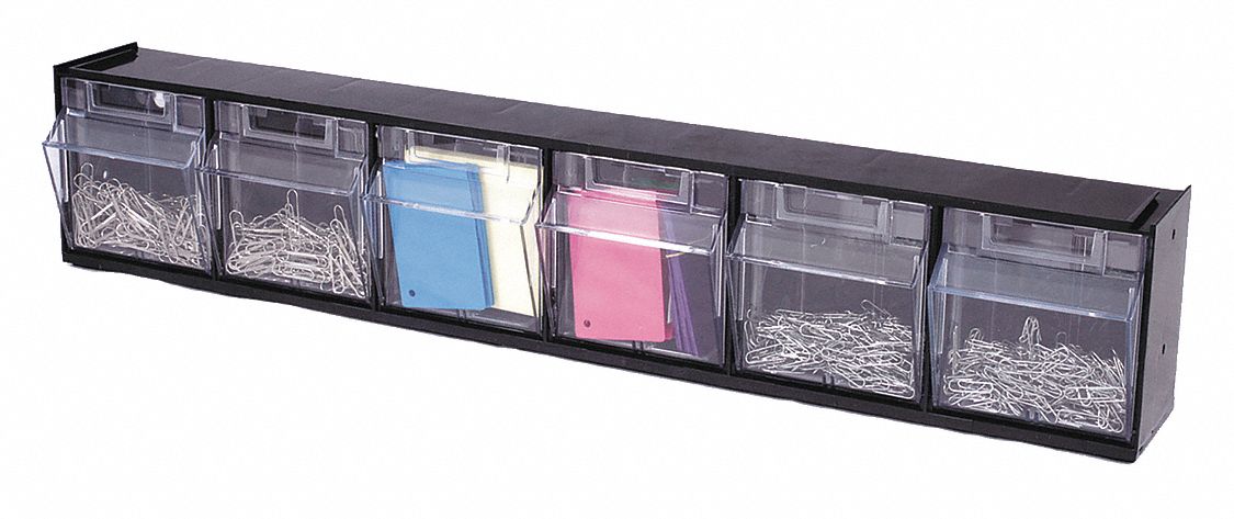 Tilt Bin for Storage, 6 Bins, Black