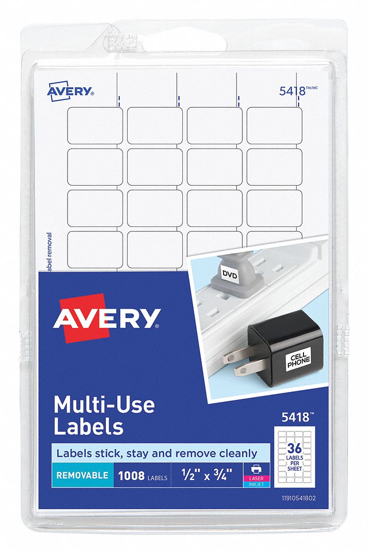 Label, 0.5"X0.75", White, PK1008