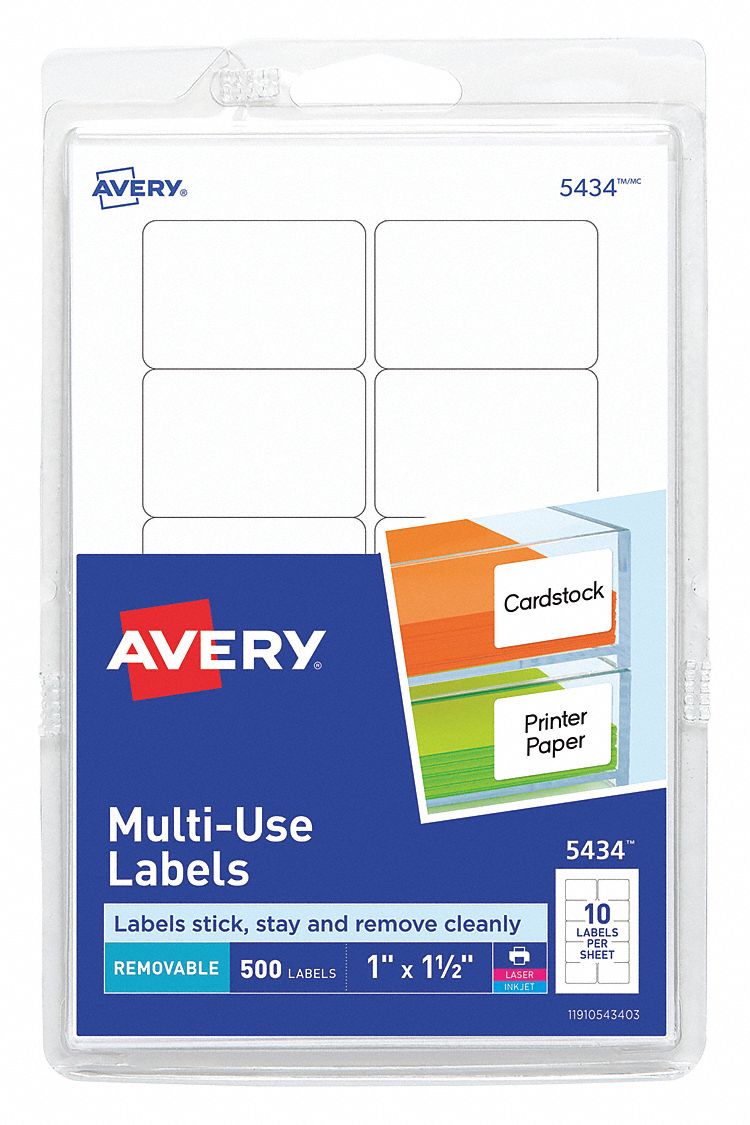 Label, 1"X1.5", White, PK500