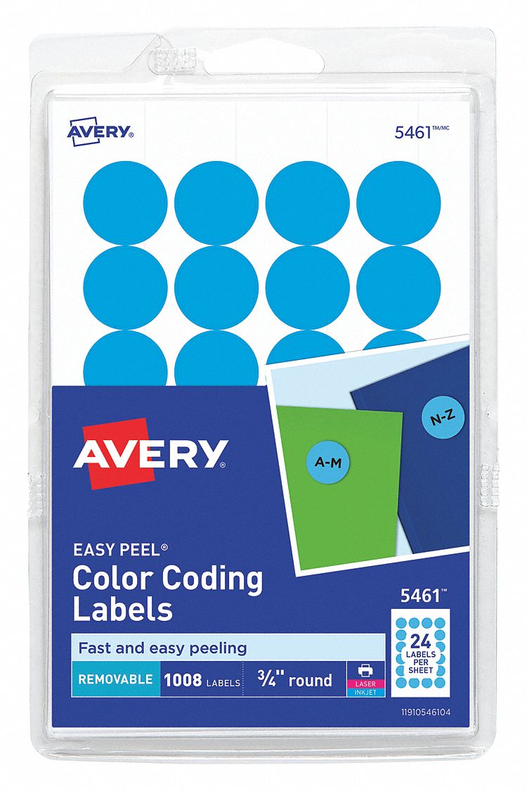 Label, 0.75", Round, LBlue, PK1008