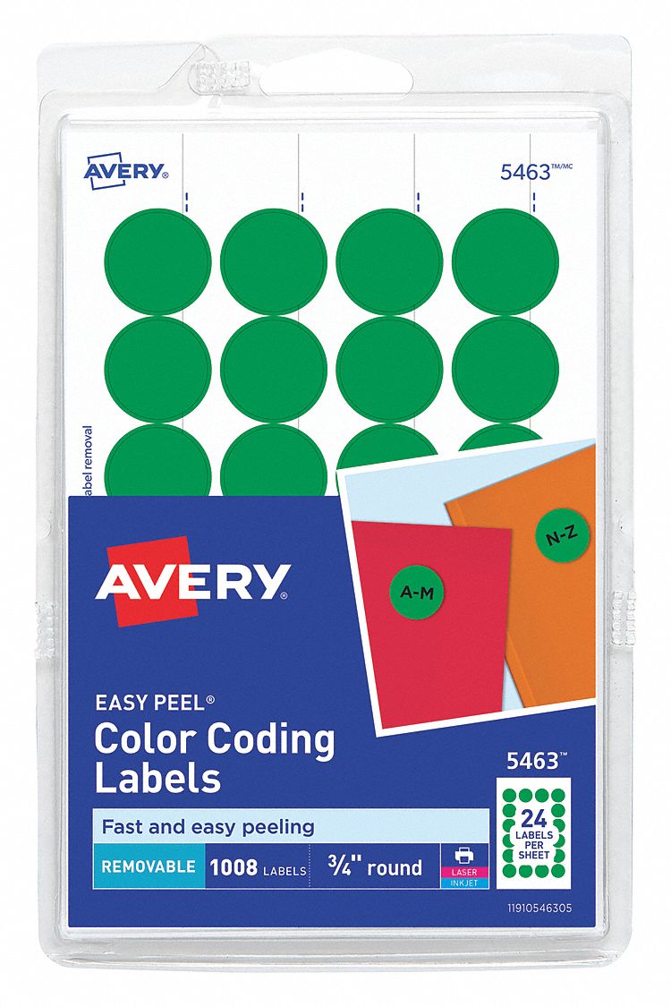 Label, 0.75", Round, Green, PK1008