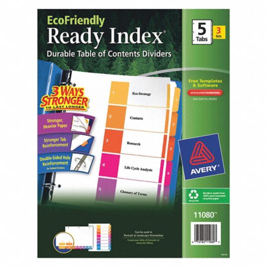 Index,5Tab,Toc,Recycled,Assorted,PK3 - Grainger