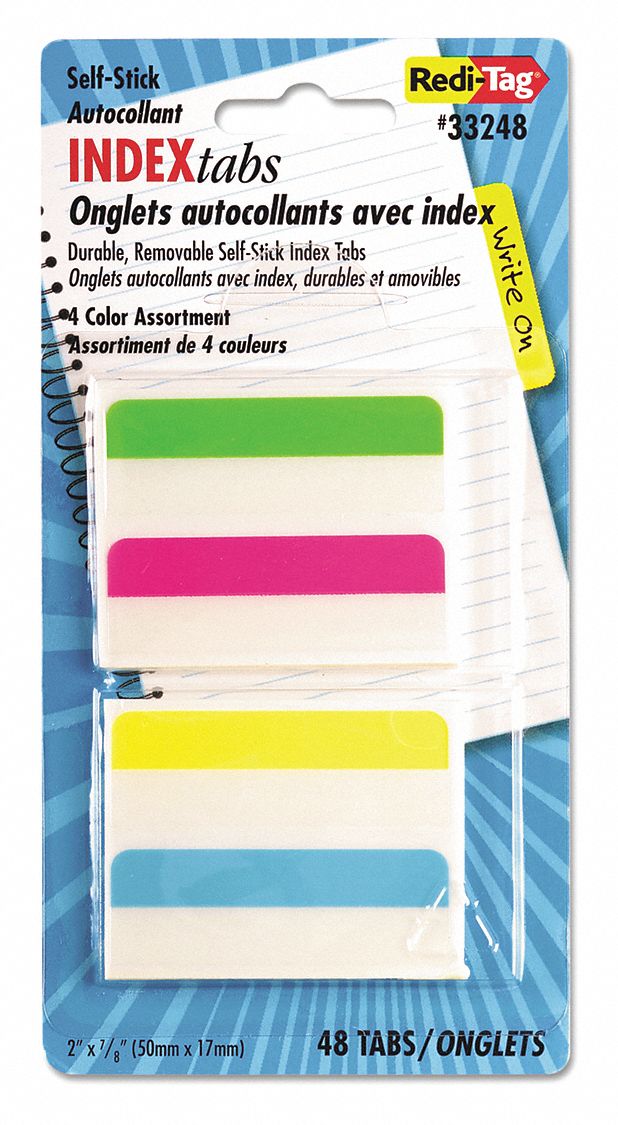 Redi tag 48 tabs assorted index tabs 51wa77 33248 grainger