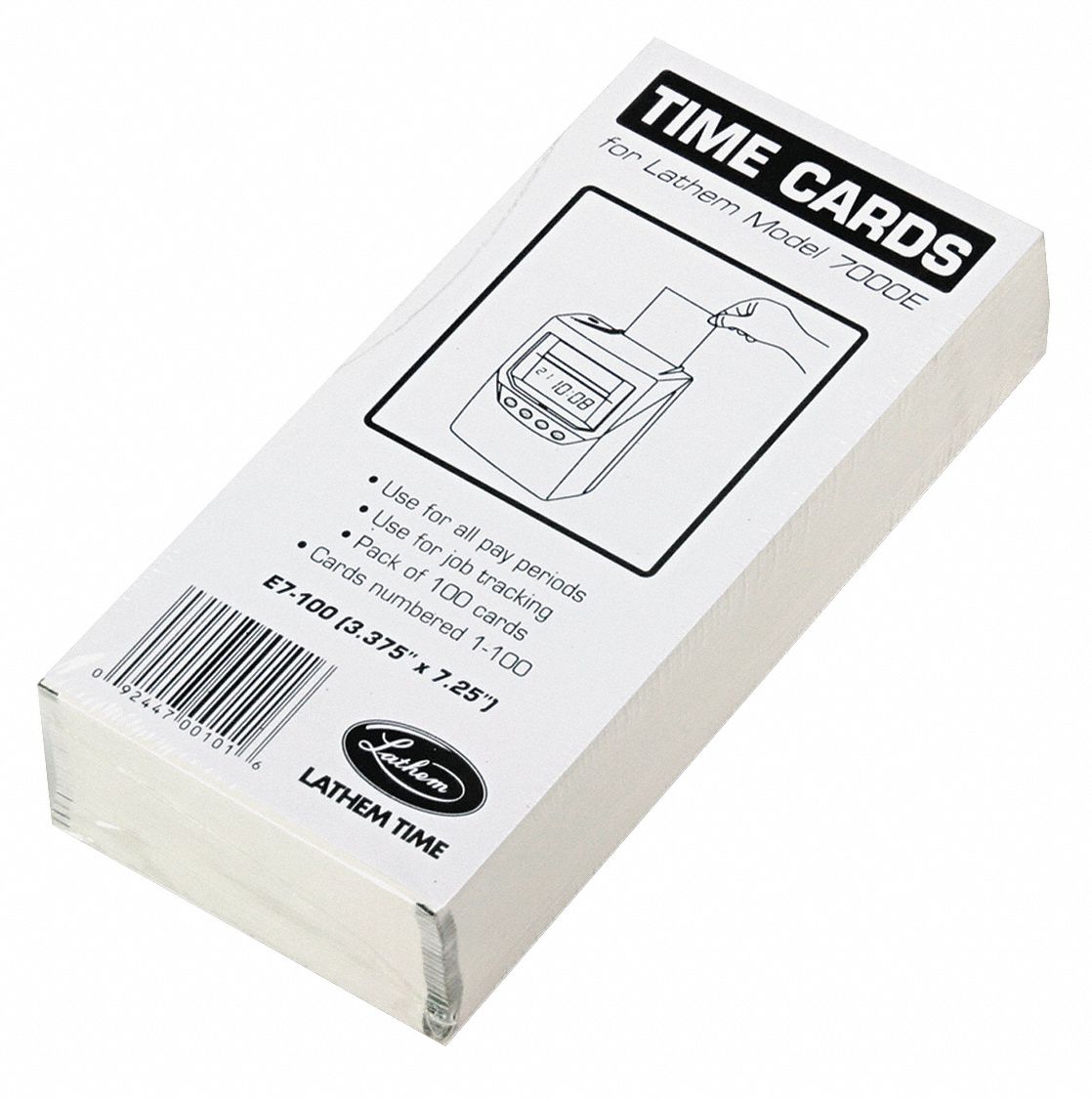 LATHEM TIME, Time Card,7000E,PK100 51XF61E7100 Grainger
