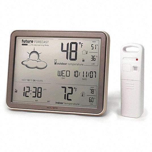Wireless Weather Station: AcuRite, 2 Pieces, Color LCD, 330 ft Range, Temp