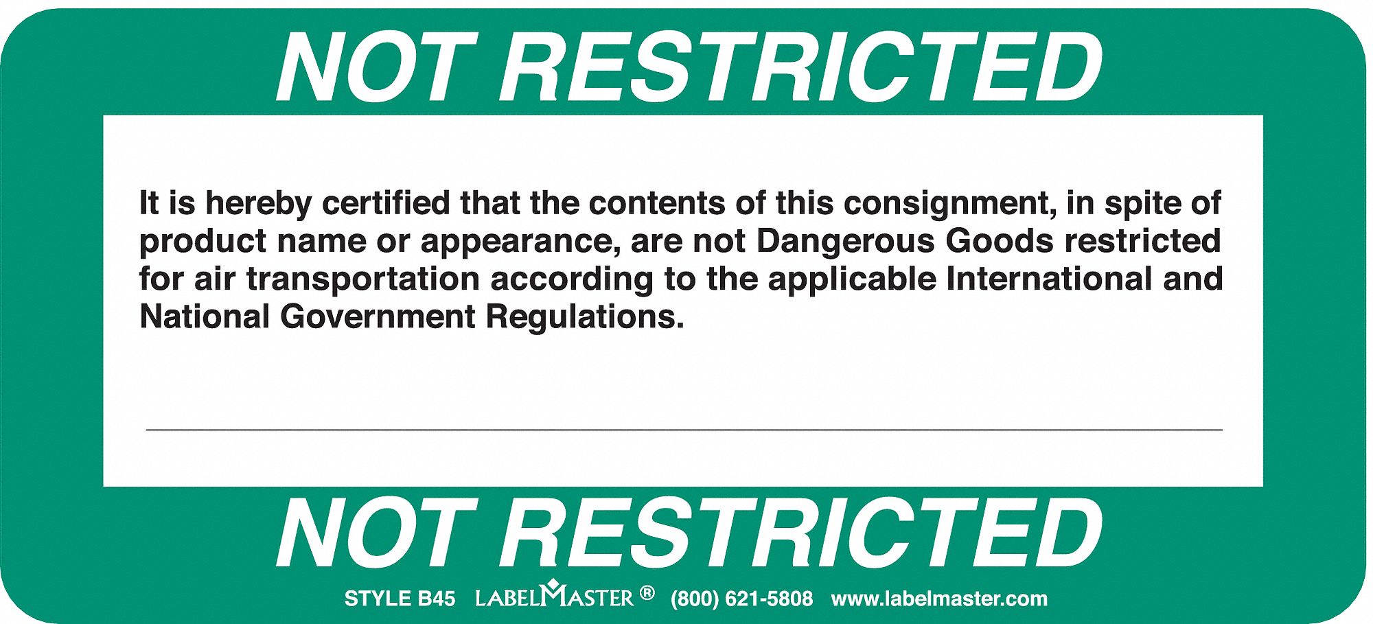 NotRestrictedShippingLabel, PK500