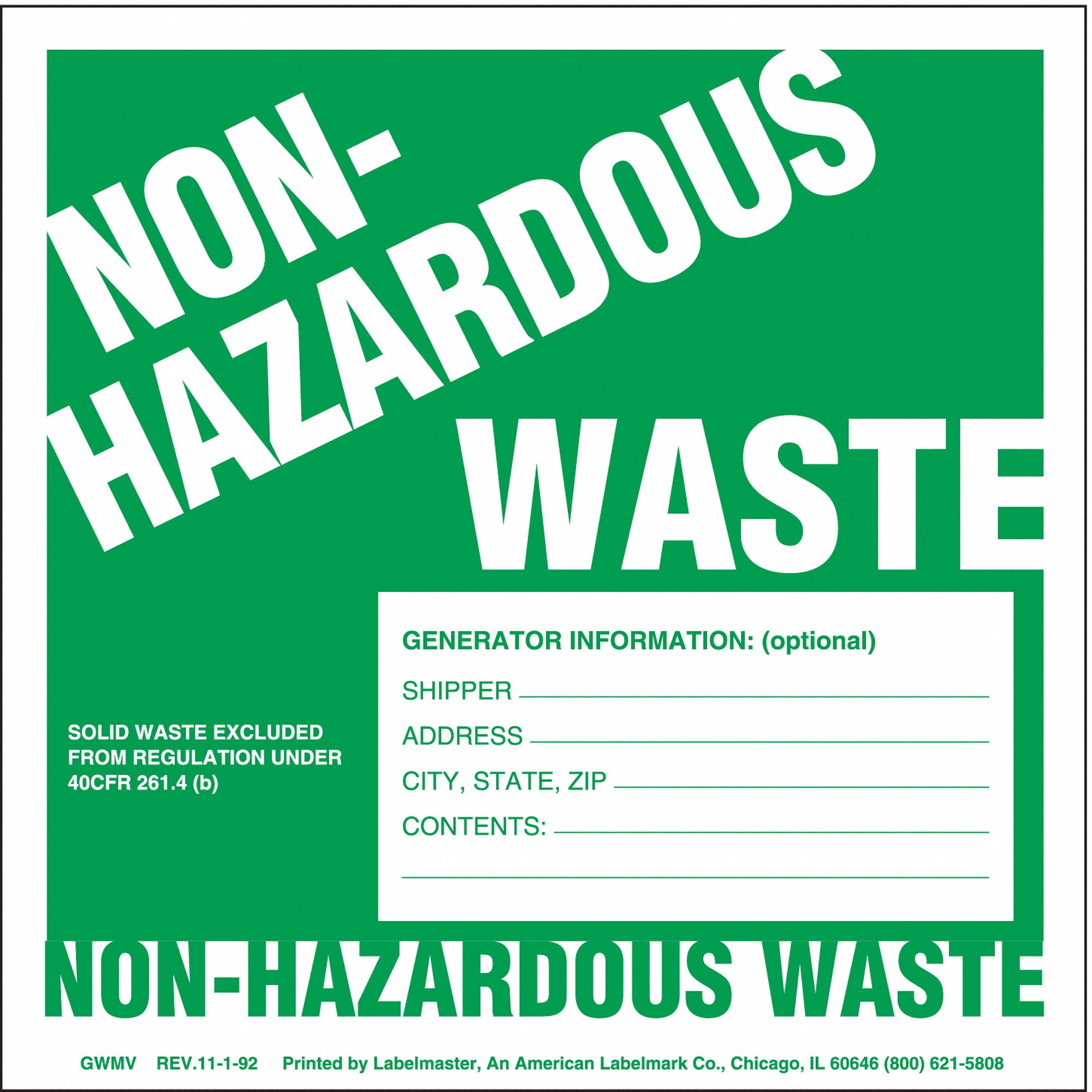 GHS Label,  6 in H,  6 in W,  Film,  PK50