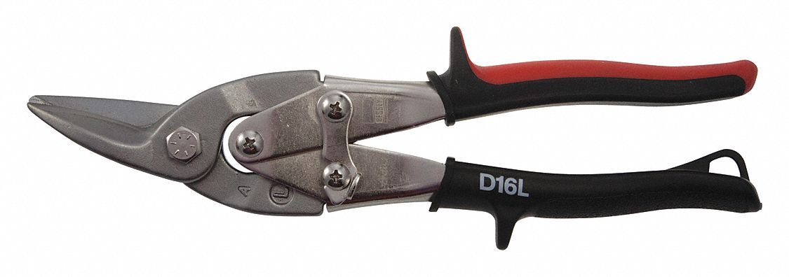 AVIATION SNIP, FORGED STEEL, PLASTIC, SHEET METAL HANDLE, FOR METAL, SHEET METAL, 9½ IN L