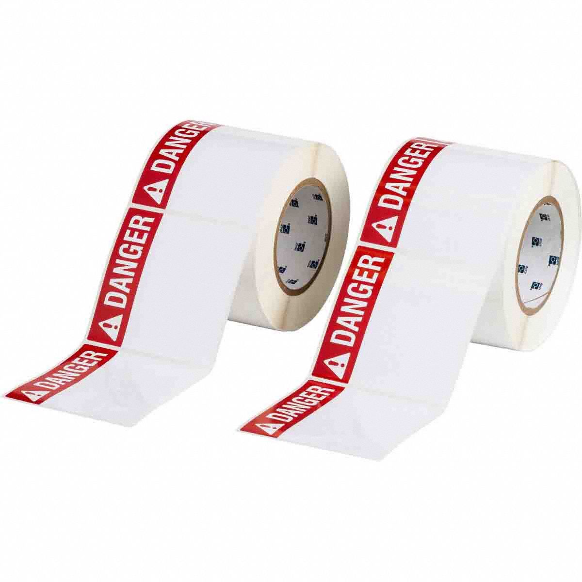 Pre-Cut Label Stock Roll: Danger, DANGER Header, 4 in x 4 in, 4 in, Polyester, White, Indoor/Outdoor