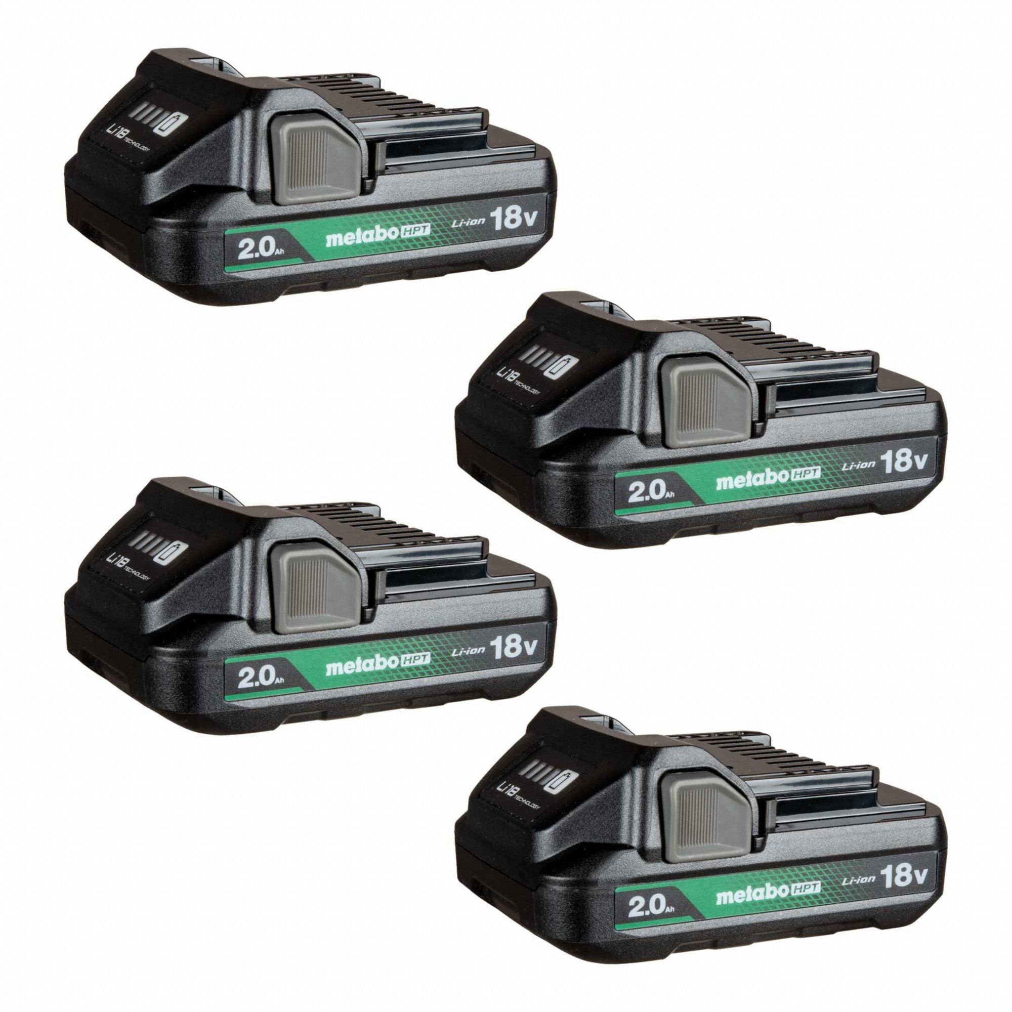 METABO HPT Battery Pack: 2 Ah, 4 Batteries Included, Tabbed, 18V DC, 4 PK (MPN 382310M). Key specifications — attr1278107: Not Oil-Resistant.