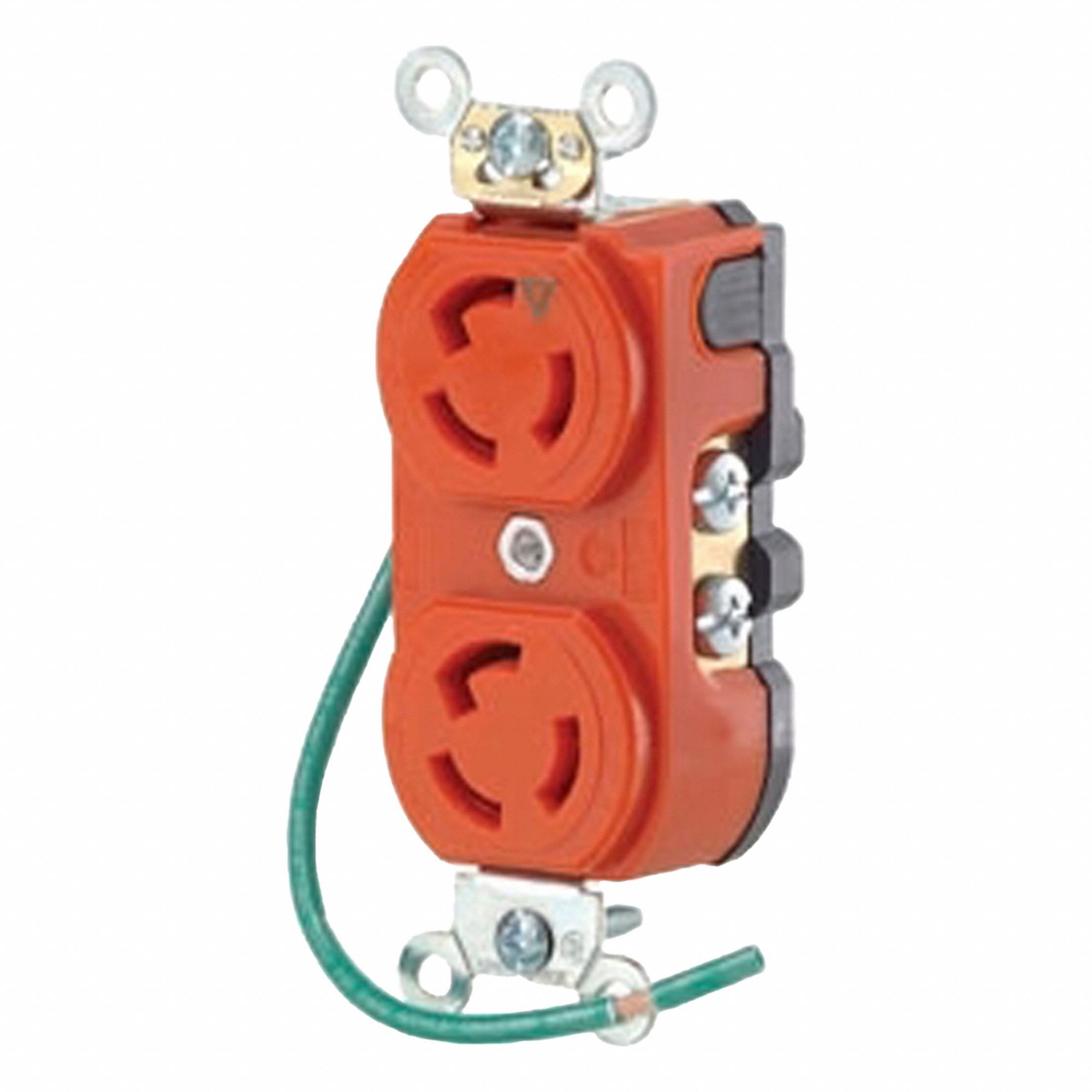 Locking Receptacle: L5-15R, 15 A, 125V AC, Orange, 2 Poles, Shrouded
