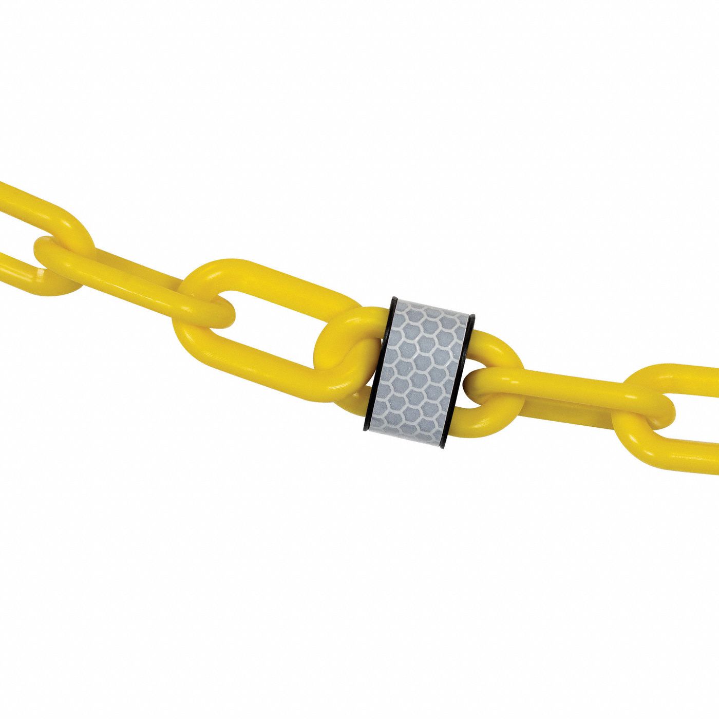 Reflective Plastic: 100 ft Lg, Yellow, Plastic, 2 in Link Outside Lg