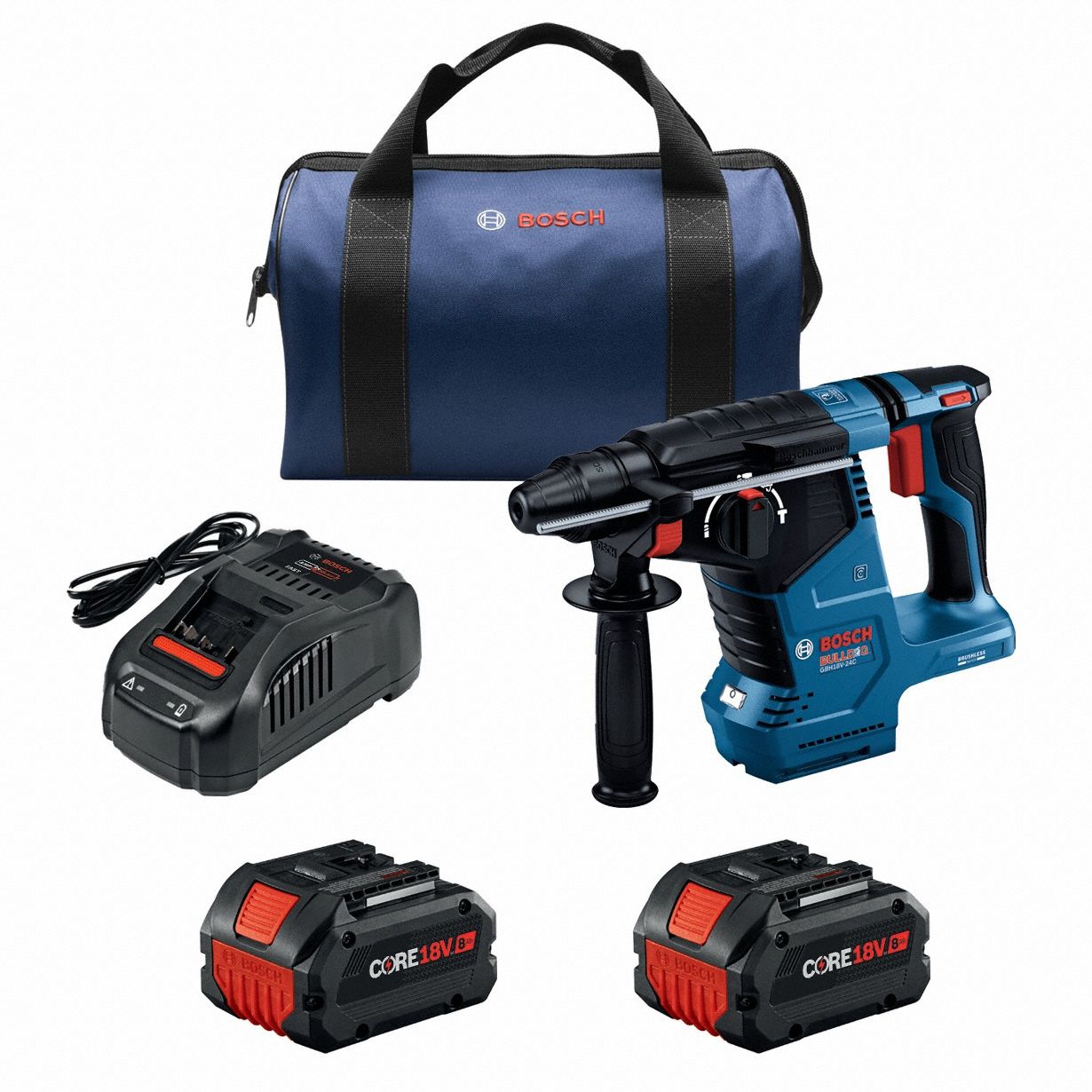 Rotary Hammer and Battery: D-Handle, 18V DC, SDS-Plus, 1 3/16 in max, 8.0 Ah, 1.8 ft-lb