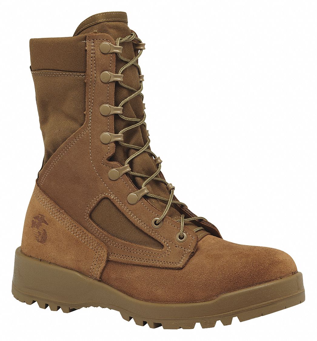 Military/Tactical Boot: Men's, 10-1/2, R, 8 in Ht, Coyote Brown, 550 ST, Front Lace, 1 PR