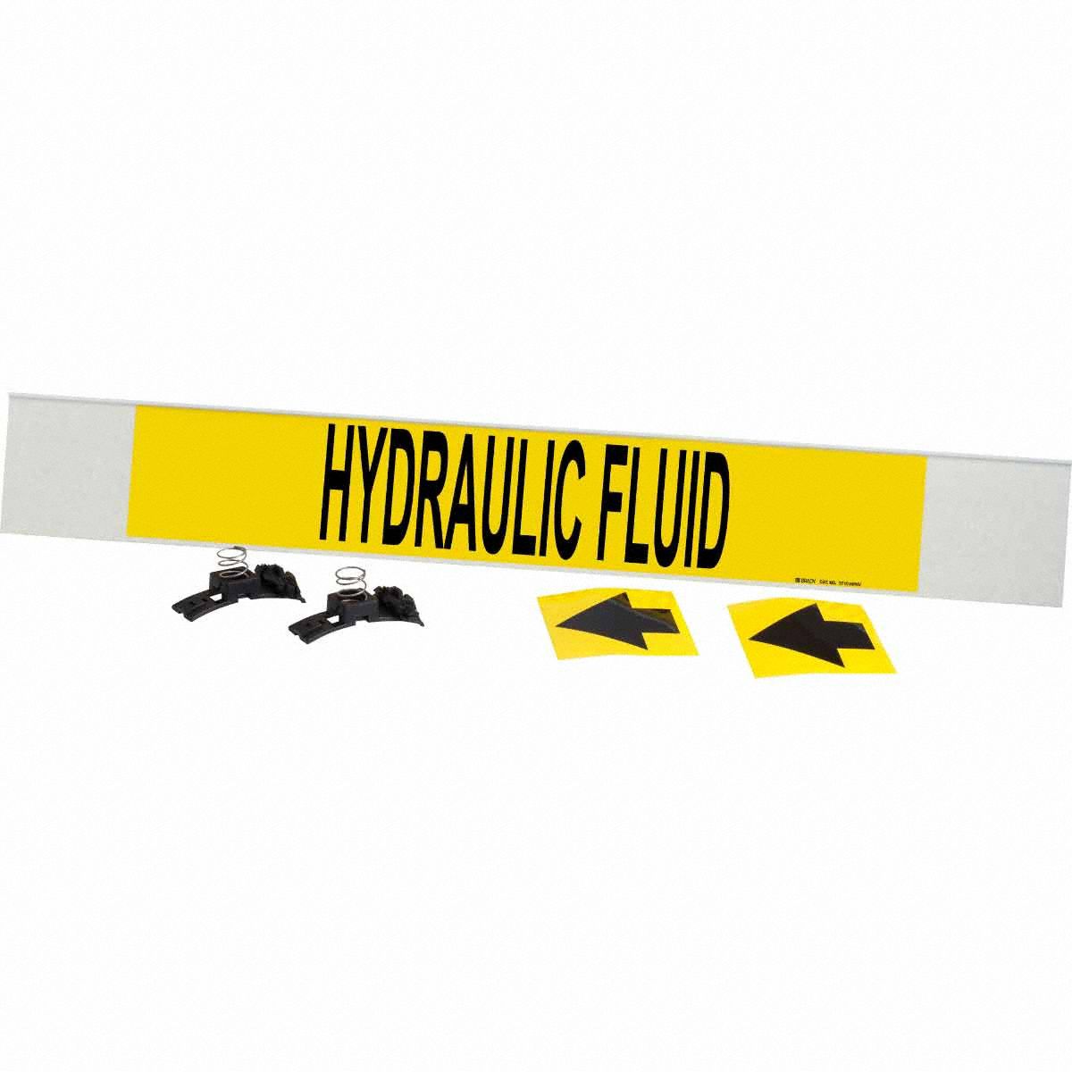 Pipe Marker: Hydraulic Fluid, Yellow, Black, Fits 8 in and Larger Pipe O.D., 1 Pipe Markers