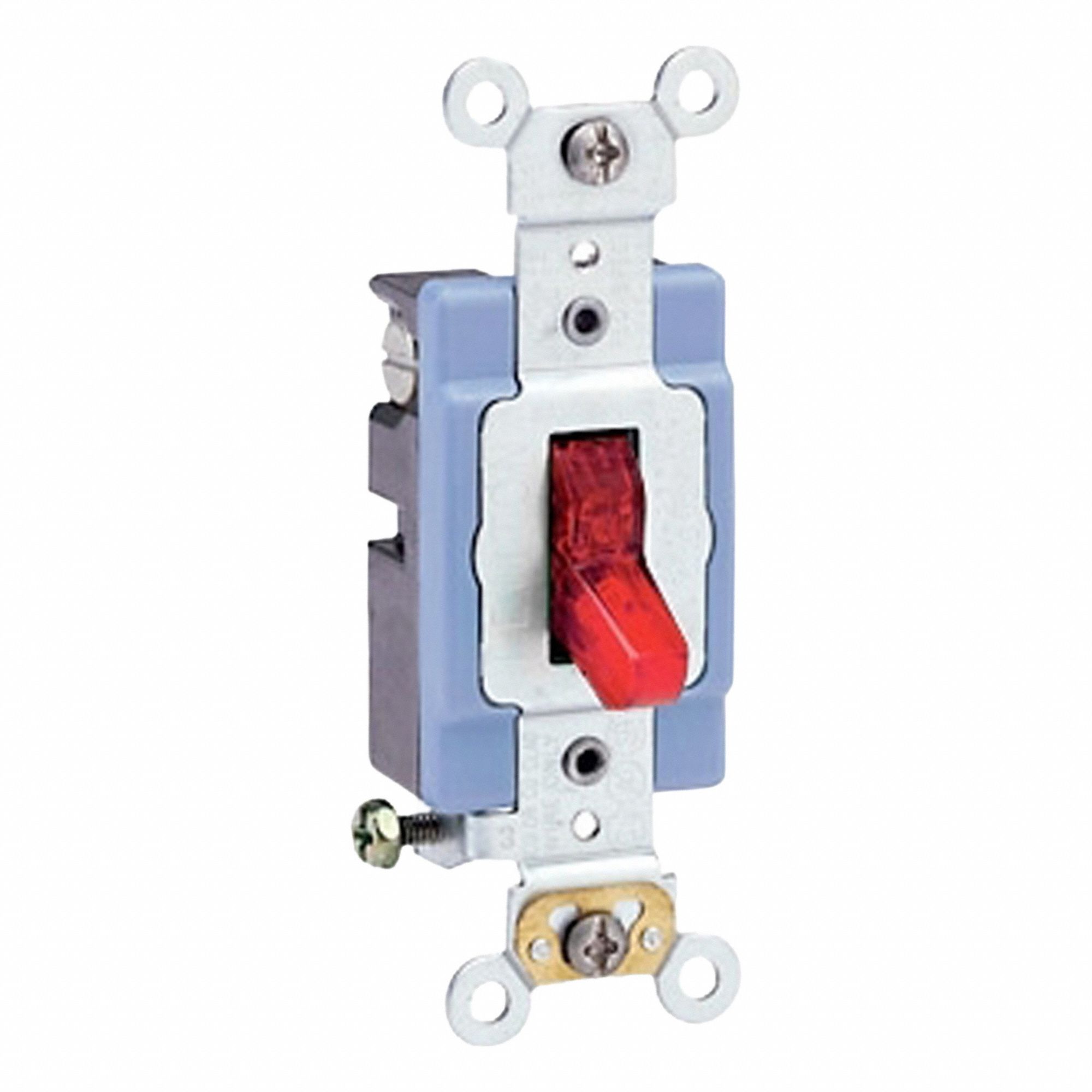 AC Quiet Switch: Toggle Switch, Single Pole, Red, 15 A, 120V AC, Screw Terminals, Pilot Light
