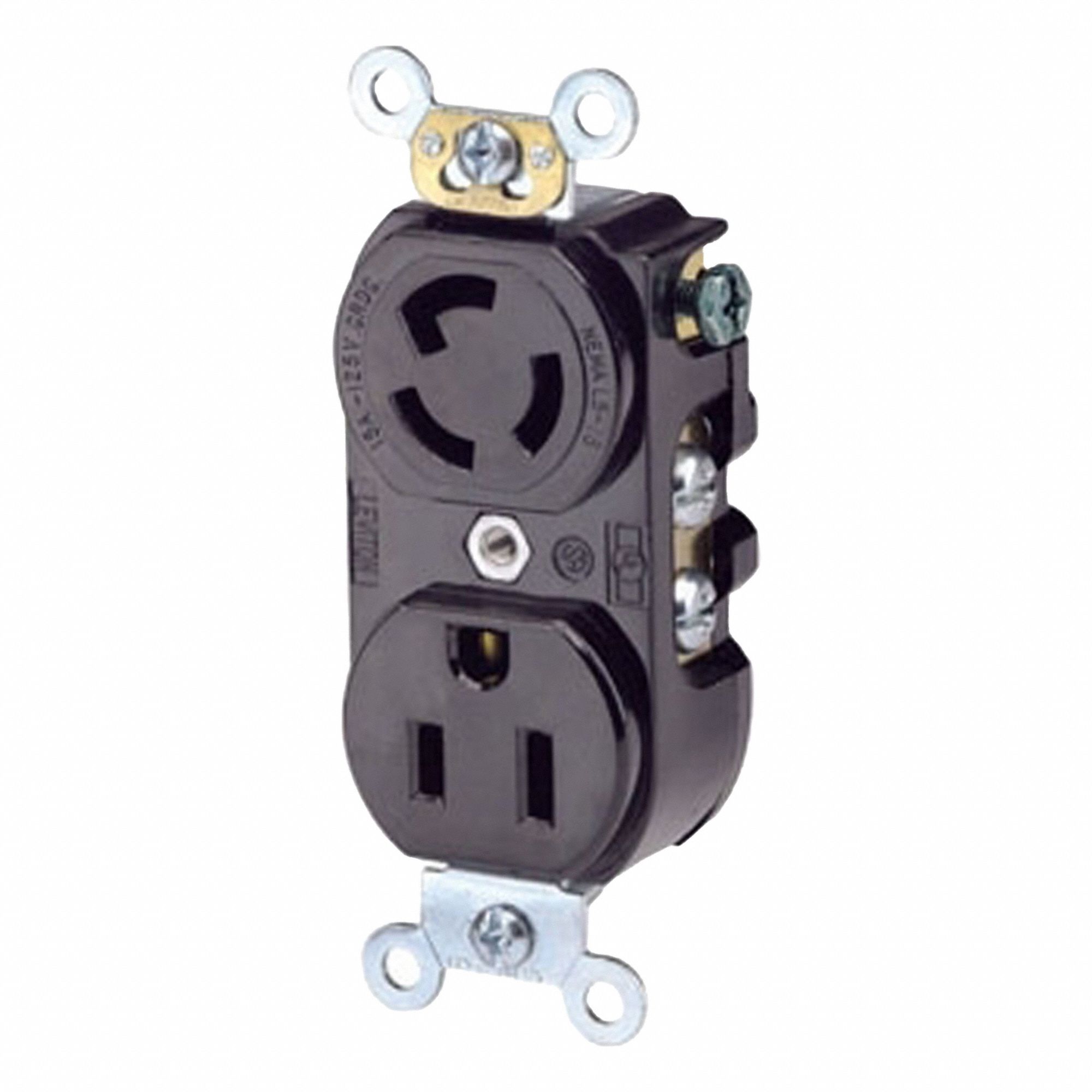 Straight Blade Receptacle: Duplex, 5-15R, 125V AC, 15 A, Black, 2 Pole / 3 Wire