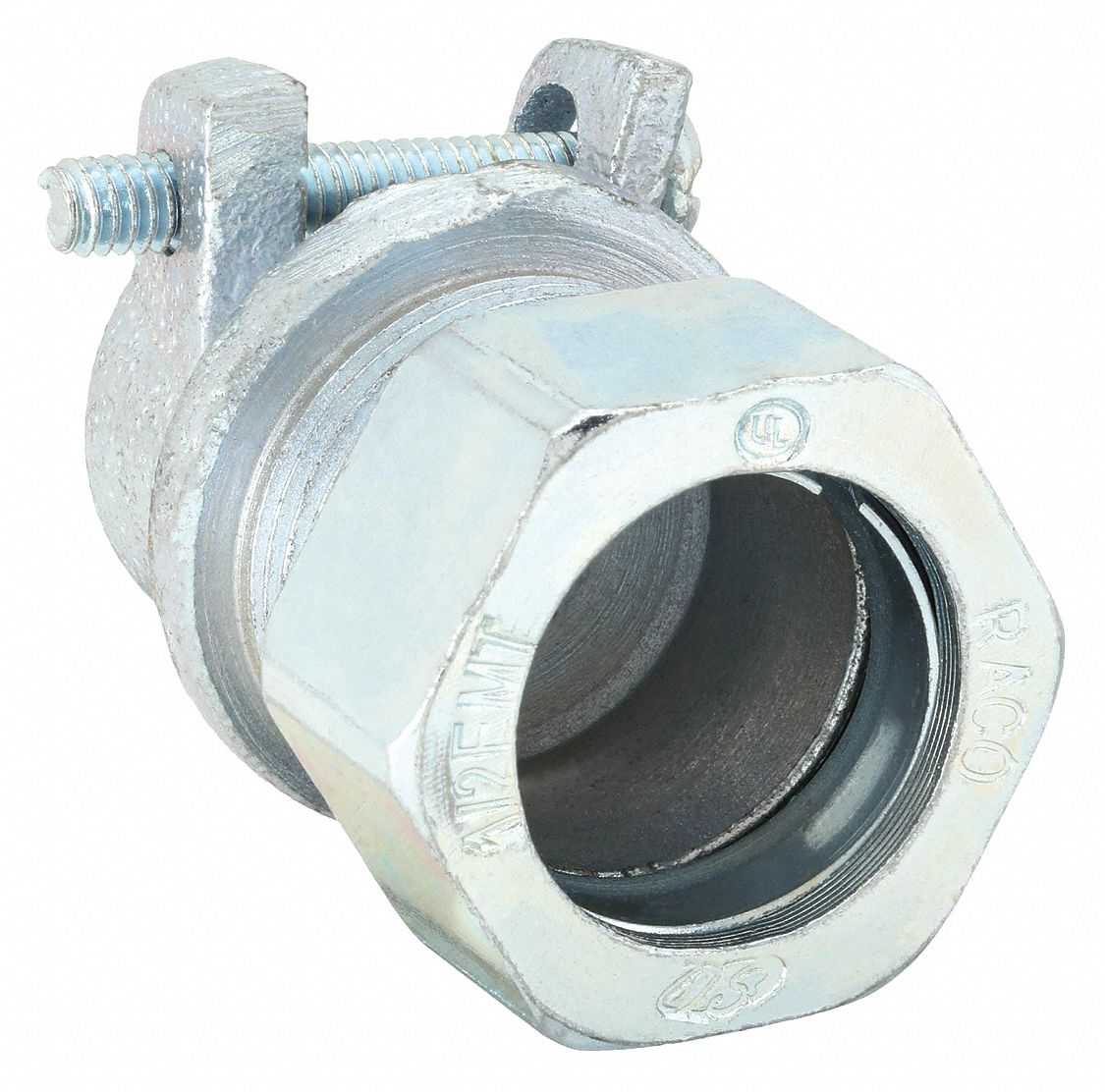 Combination Conduit Coupling: Iron, 3/8 in_1/2 in Trade Size, 1 5/16 in Overall Lg, Gray