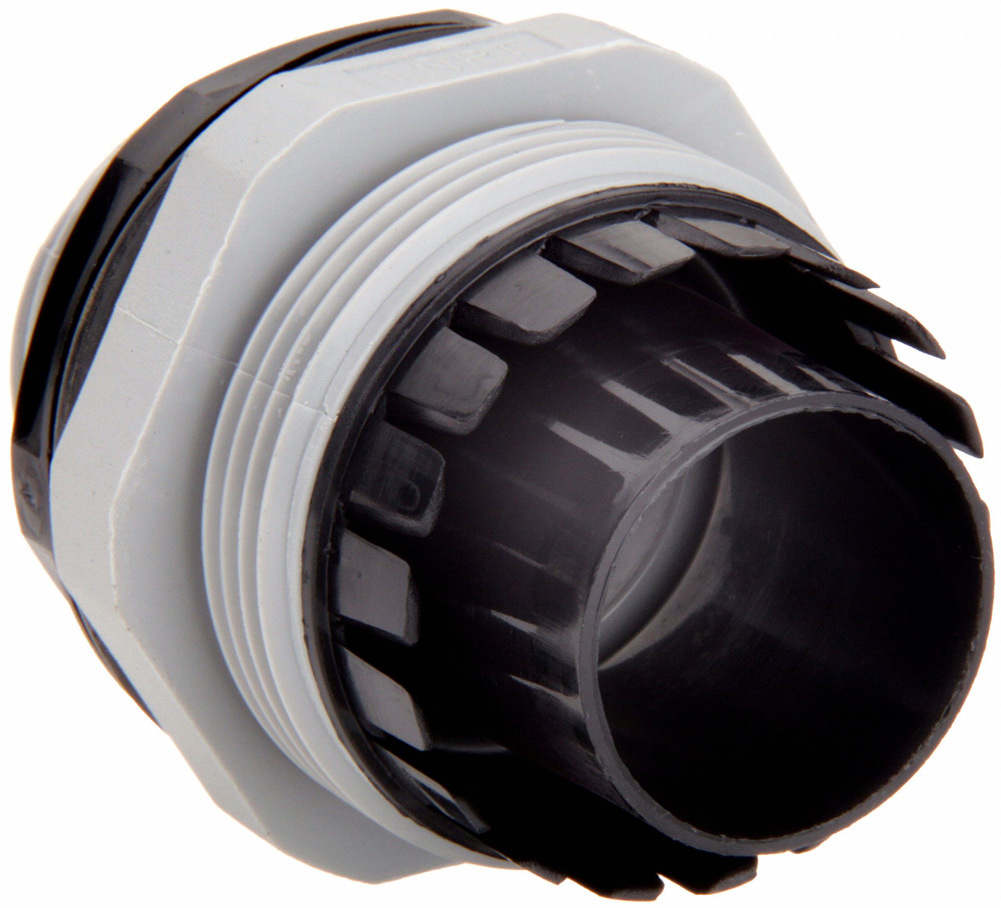 Liquid-Tight Conduit Fitting: 1 in Trade Size, Straight, Non-Insulated, Gray