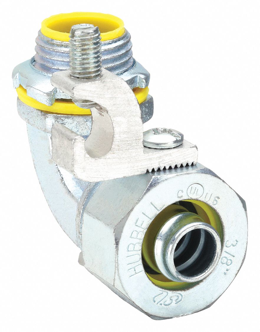 Liquid-Tight Conduit Fitting: Steel/Iron, 3/8 in Trade Size, Insulated, 90° Elbow, Indoor/Outdoor