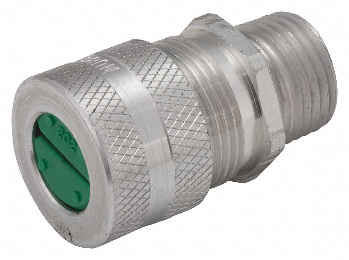 Enhanced Rating Cord Connector: Aluminum, 3/4 in MNPT, 0.19 in to 0.25 in, Silver