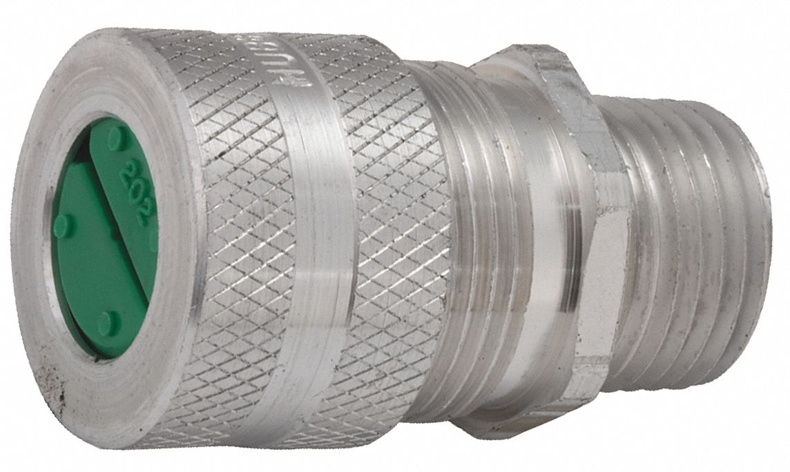Enhanced Rating Cord Connector: Aluminum, 1/2 in MNPT, 0.25 in to 0.31 in, Silver