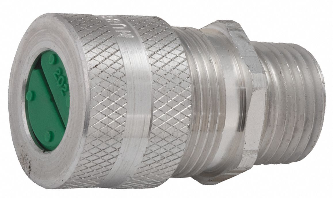 Enhanced Rating Cord Connector: Aluminum, 3/4 in MNPT, 0.50 in to 0.63 in, Silver