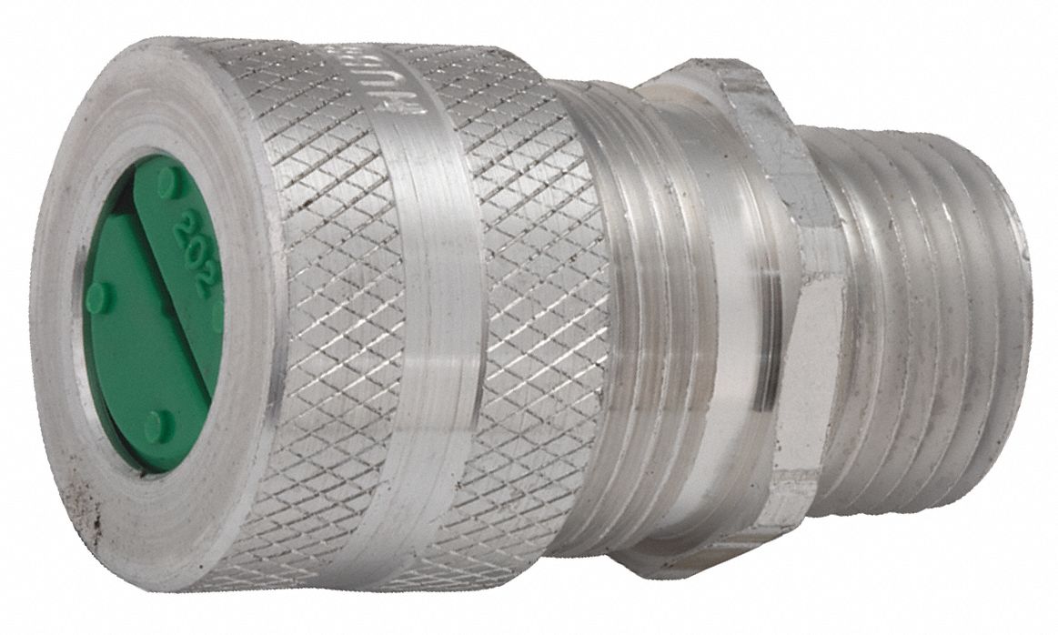 Enhanced Rating Cord Connector: Aluminum, 1/2 in MNPT, 0.50 in to 0.63 in, Silver