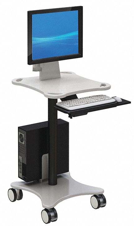 Mobile Medical Equipment Workstation: Steel, (2) Swivel/(2) Swivel with Brake, Gray