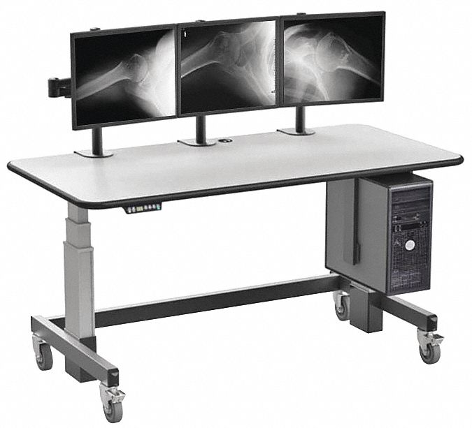 Computer Workstation: Black/Gray, Laminate/Steel/Wood, 30 in Overall Dp, 1 Shelves