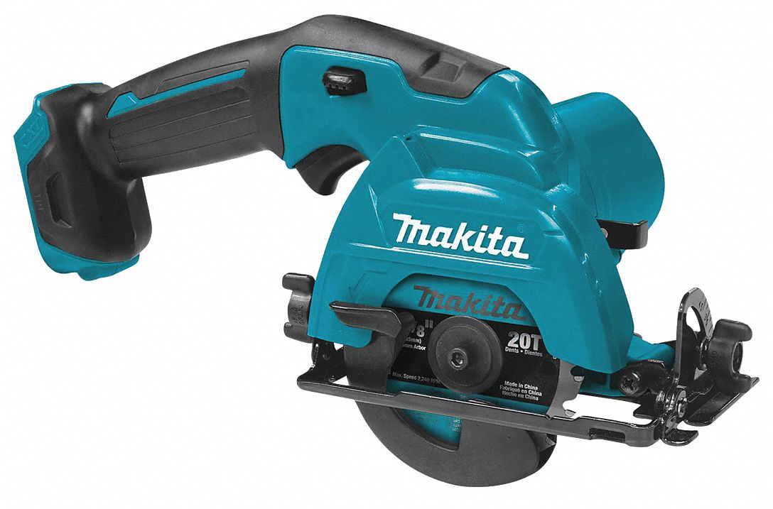 Circular Saw: 3 3/8 in Blade Dia., Right, 1 in Max. Cutting Dp @ 0 Deg., 0°to 45°, Tool Only