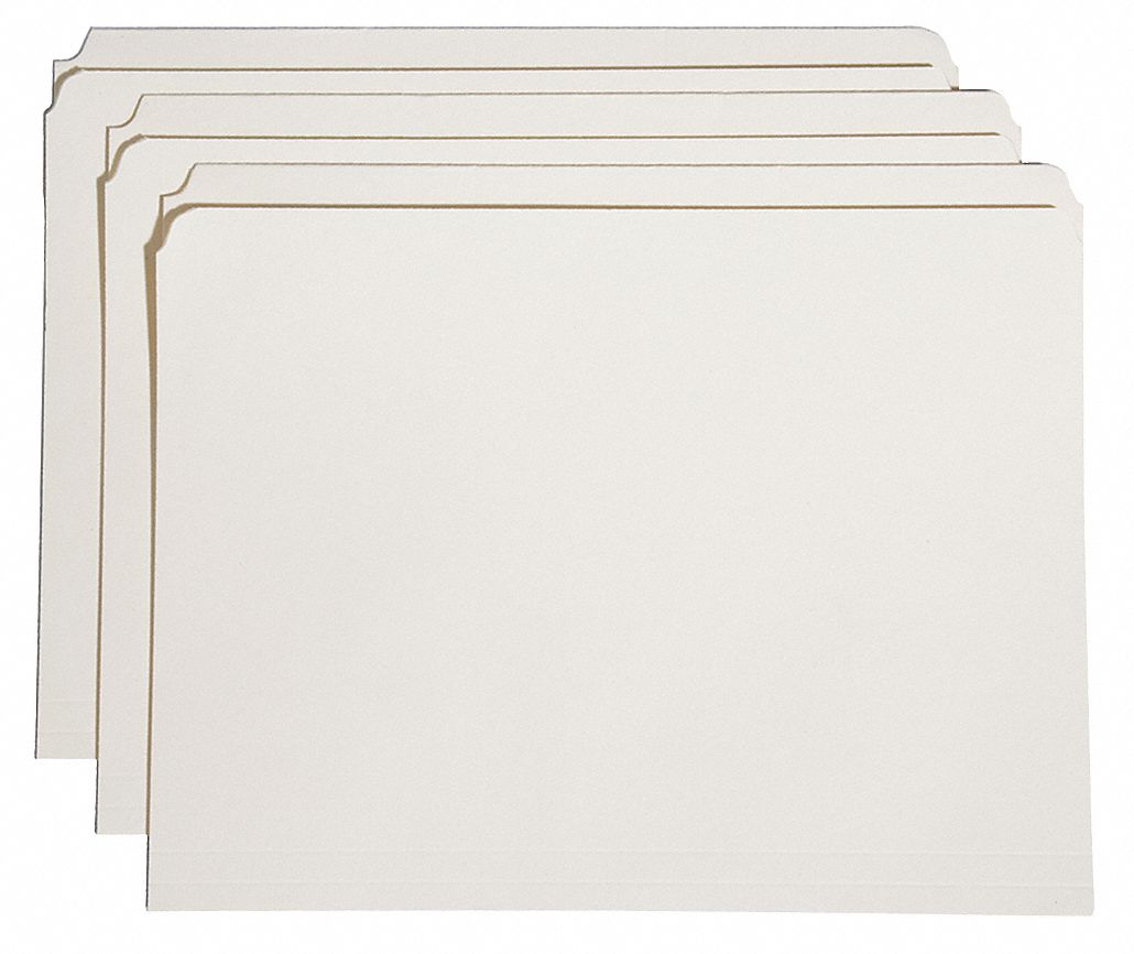 File Folders: 8 1/2 in Ht, 11 in Wd, Manila, 11 pt. Manila, Top Tab Location, 100 PK