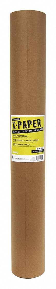Floor Protection Paper: Extra Heavy Duty, 11 mil Thick, 120 ft Lg, 36 in Wd, Brown, Paper