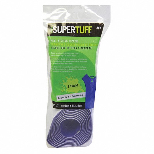 Self-Adhesive Zipper: Blue, 7 ft Ht, 2 3/4 in Lg, Polyester, 2 PK