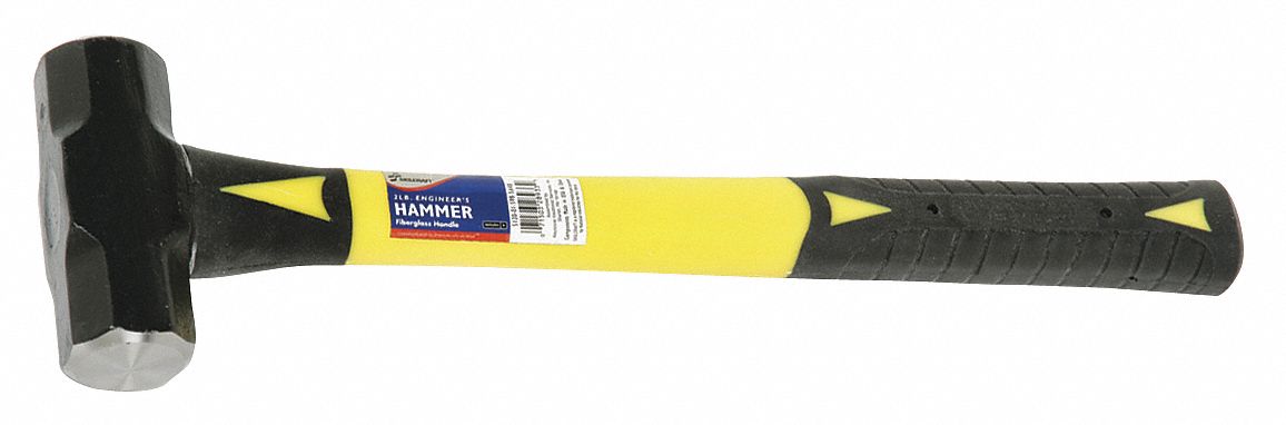 STEEL ENGINEERING HAMMER, FIBREGLASS HANDLE, 2 LB HEAD WT, 1½ IN DIA, 16 IN OVERALL L